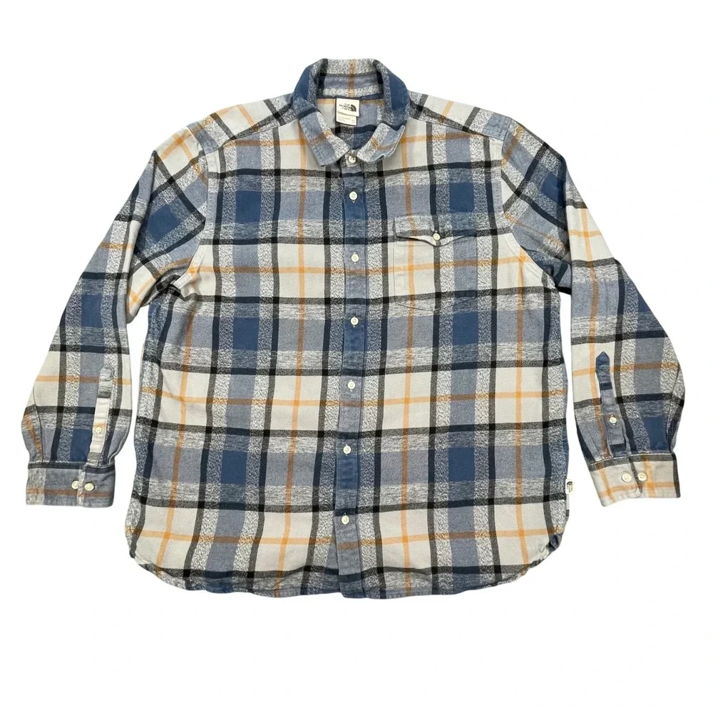 The North Face Blue Grey Plaid Flannel Button Down Shirt Mens XXL